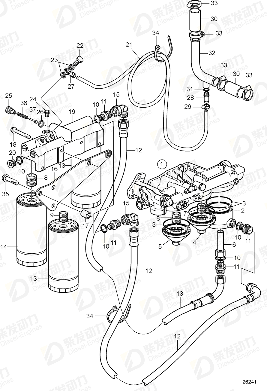 volvo penta Oil filter housing 11127988 Drawing volvo penta Oil filter housing 11127988 Drawing
